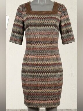 Sandra Darren Multi-Striped Knit Midi Dress in Brown, Pink, Green